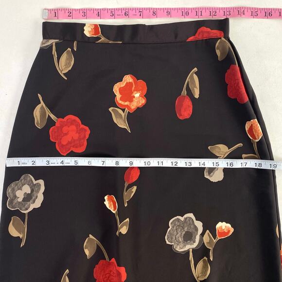 Vintage 90s Espresso Brown Cottage Floral A Line Midi Skirt Sz Small - Picture 4 of 8